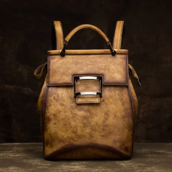 

Real Cowhide Women Backpack Rucksack Vintage Genuine Leather Ladies Shoulder Daypack School Bags for Teenager Girls Travel Bag