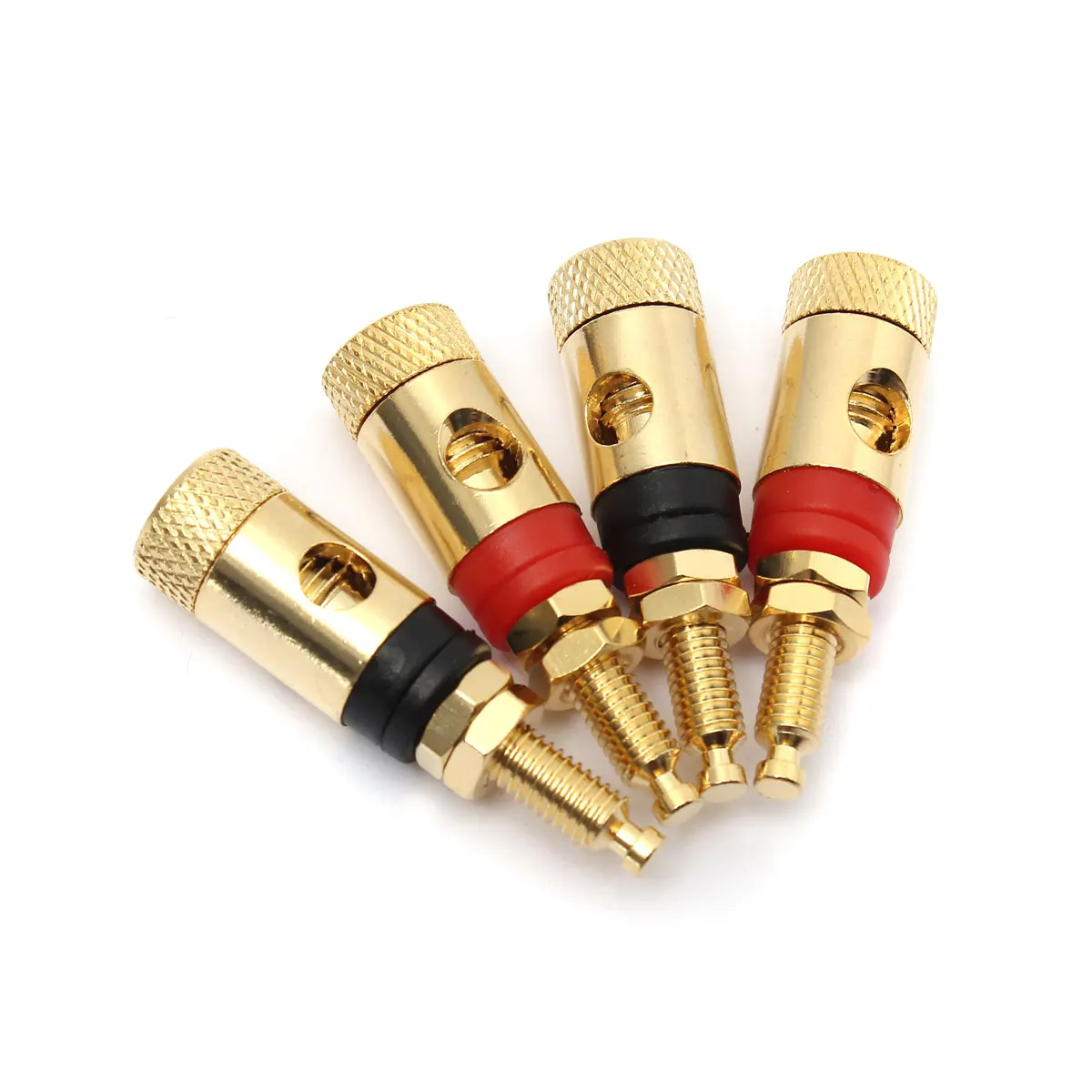 

SWILET 4PCS Copper Gold Plated Adapter AV Audio For Speaker 4mm Banana Plug Test Probe Speaker Binding Posts Audio Terminal
