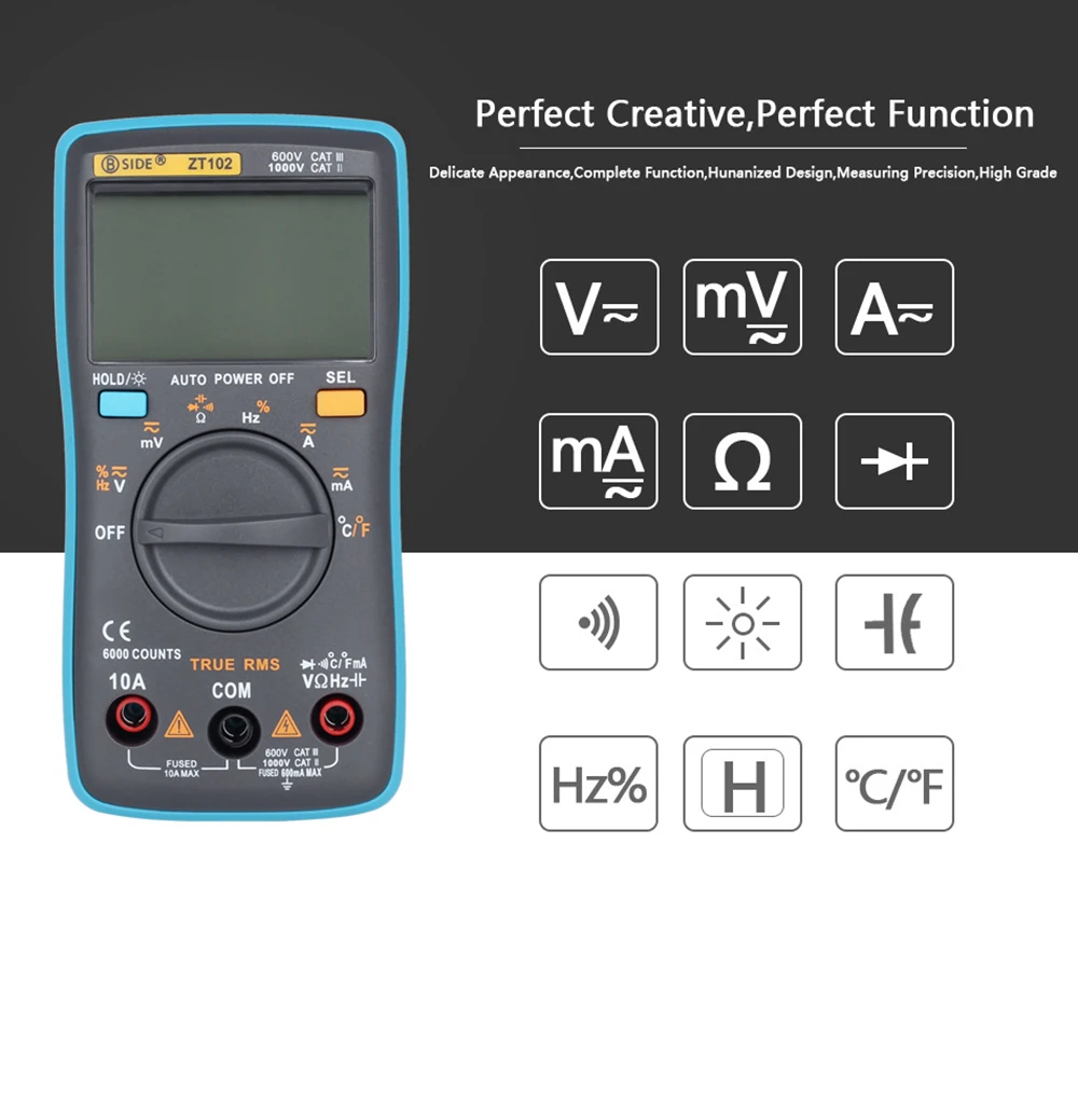 BSIDE True RMS цифровой мультиметр ZT102 Автоматический диапазон Multimetro Вольтметр Амперметр емкость температура Ом Гц NCV тестер