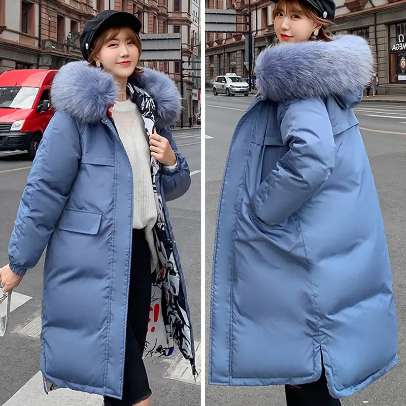 

2019 New Coats Thick Winter Jacket Women Hooded Fur Collar Down Cotton Coat Long Two Side face Jacket Female Parkas Coats JS04
