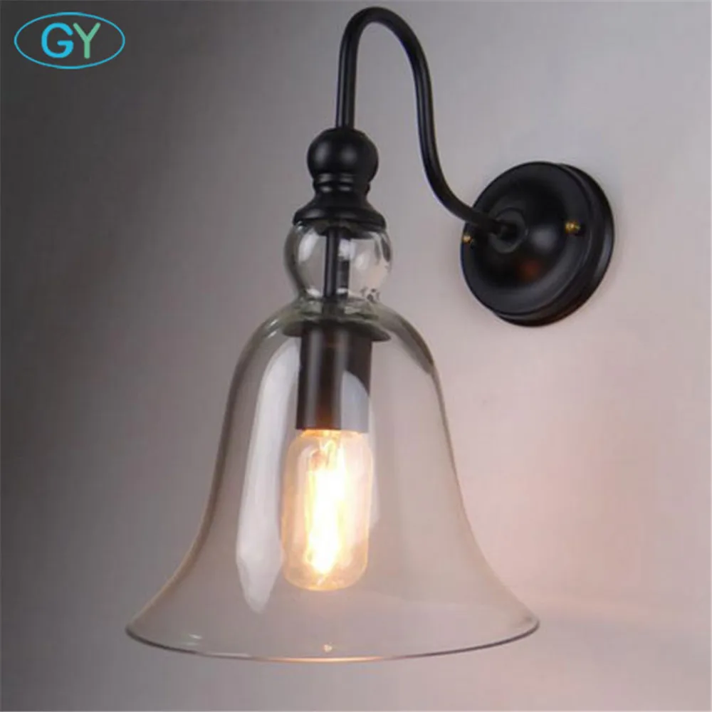 AC100-240V Clear Glass Bell lampshade Wall light fixture Sconce edison incandescent light lustres home Lamp on the wall sconces
