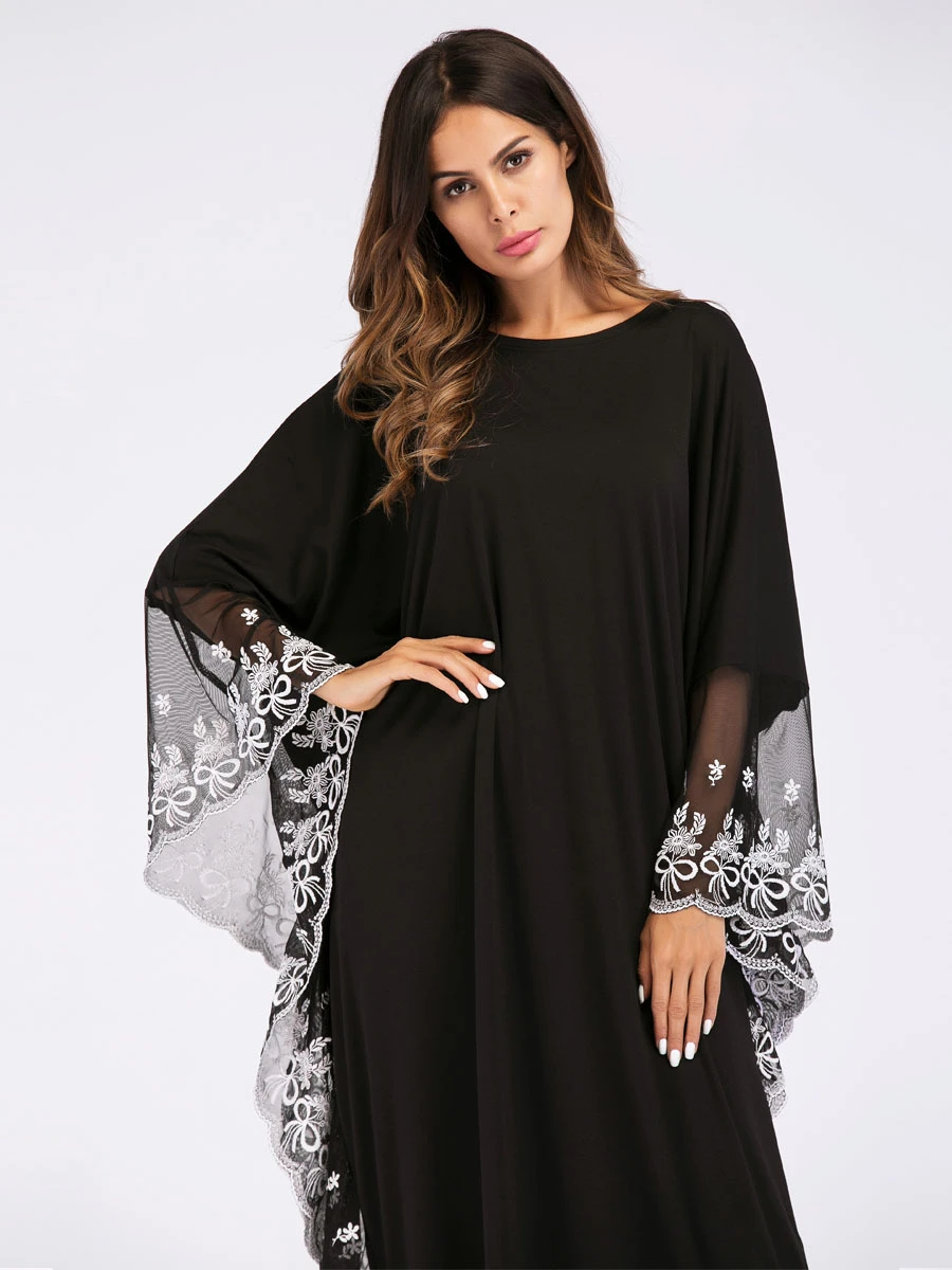 GuyuEra New African Dresses for Women European and American Bat Sleeve Embroidered Dress Muslim Robes Plus Size