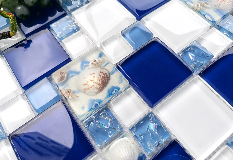 Средиземноморский синий белый смоляный корпус Хрустальная стеклянная мозаичная плитка, сделай сам кухонный щиток камин для ванной талии линия декора стен