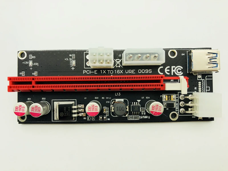 VER009S PCI Express PCIE PCI-E Riser Card 009s Molex 6Pin to SATA Power Supply USB 3.0 Cable 1X 16X Extender Adapter LED Mining