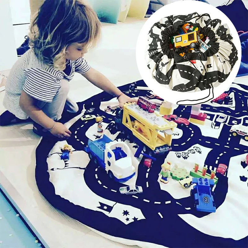 الإبداعية الاطفال لعبة حقيبة التخزين الطريق نمط اللعب حصيرة المحمولة سيارة المسار قماش حصيرة الطفل الطابق الزاحف جولة ألعاب سباق السجاد