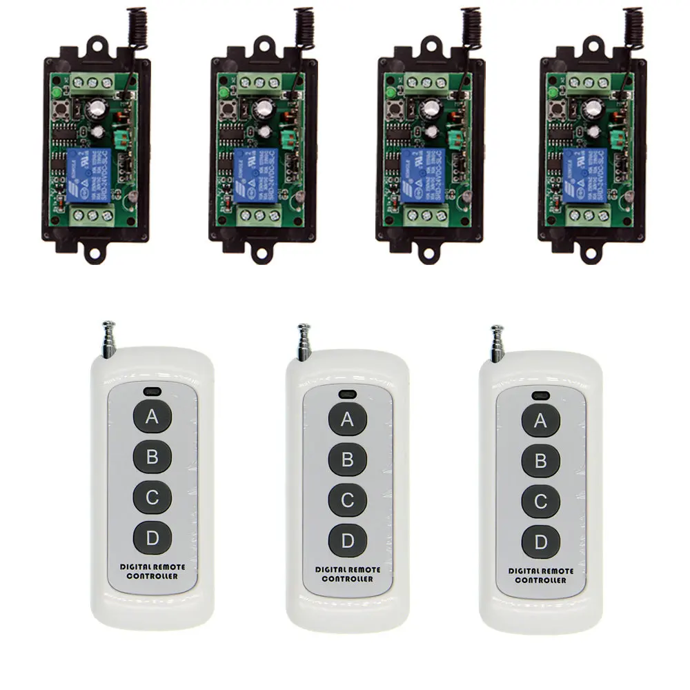 

500m DC 9V 12V 24V 1 CH 1CH RF Wireless Remote Control Switch System,4CH Transmitter + Receiver,Momentary / Toggle