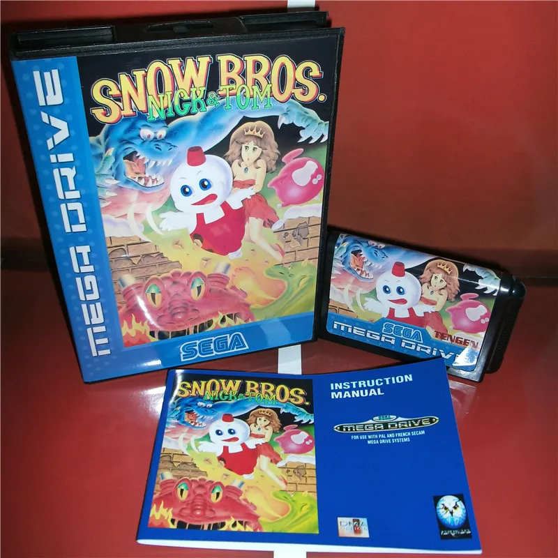

Snow Bros. EU Cover with Box and Manual For Sega Megadrive Genesis Video Game Console 16 bit MD card