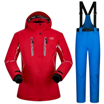

ski suit female pure color snow skiing jackets women thicken warm waterproof women's ski jackets and pants clothing sets