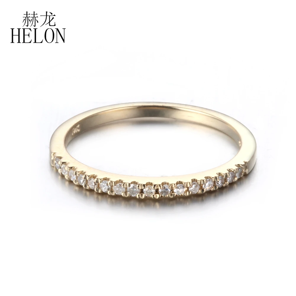 

HELON Pave Natural Diamond Half Eternal Wedding Band Ring Solid 10K Yellow Gold Engagement Anniversary Women Jewelry Fine Ring
