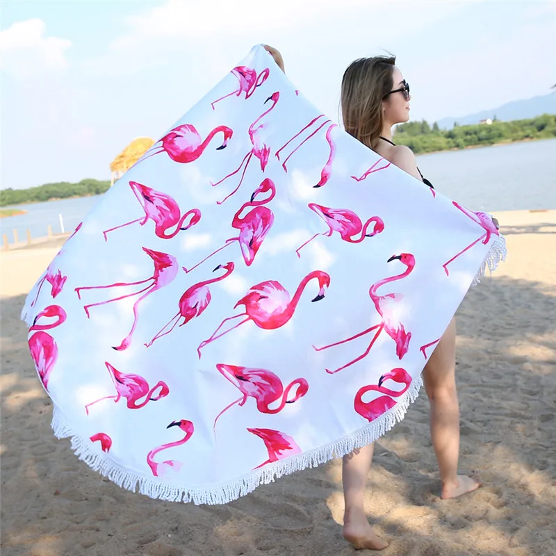 Flamingos Super Soft Large Round Beach Towel with Tassels Microfiber