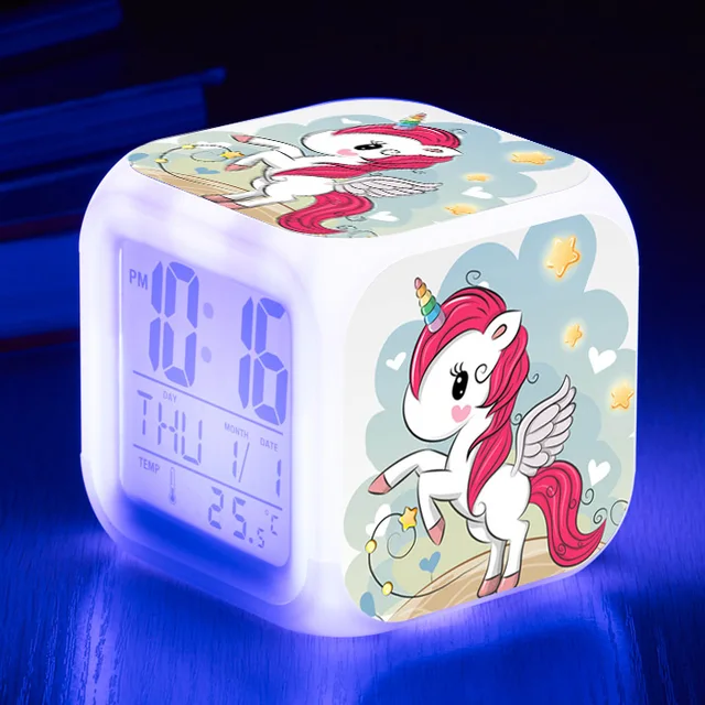 Colours Unicorn LED Alarm Clock 7 Color Glowing Digital Alarm Clock For