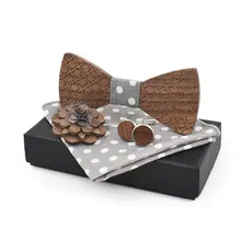 Элегантная мужская Свадебная вечеринка в горошек резной деревянный галстук-бабочка Запонки Набор платок галстук-бабочка запонки Броши Карманный квадратный