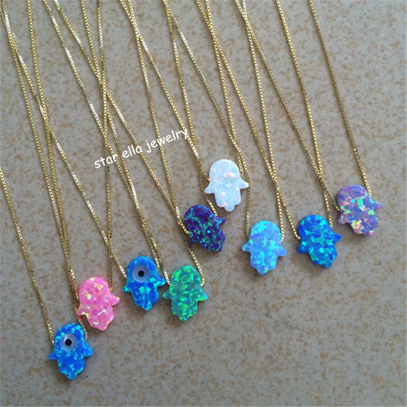 Серебряная цепочка с искусственным опалом Fatima Hand Nekclace Opalo Hamsa подарочное ожерелье