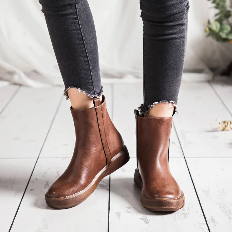DRKANOL/Винтажные женские ботинки на плоской подошве; сезон осень-зима; теплые зимние водонепроницаемые ботильоны с круглым носком на молнии сзади; женская обувь на платформе