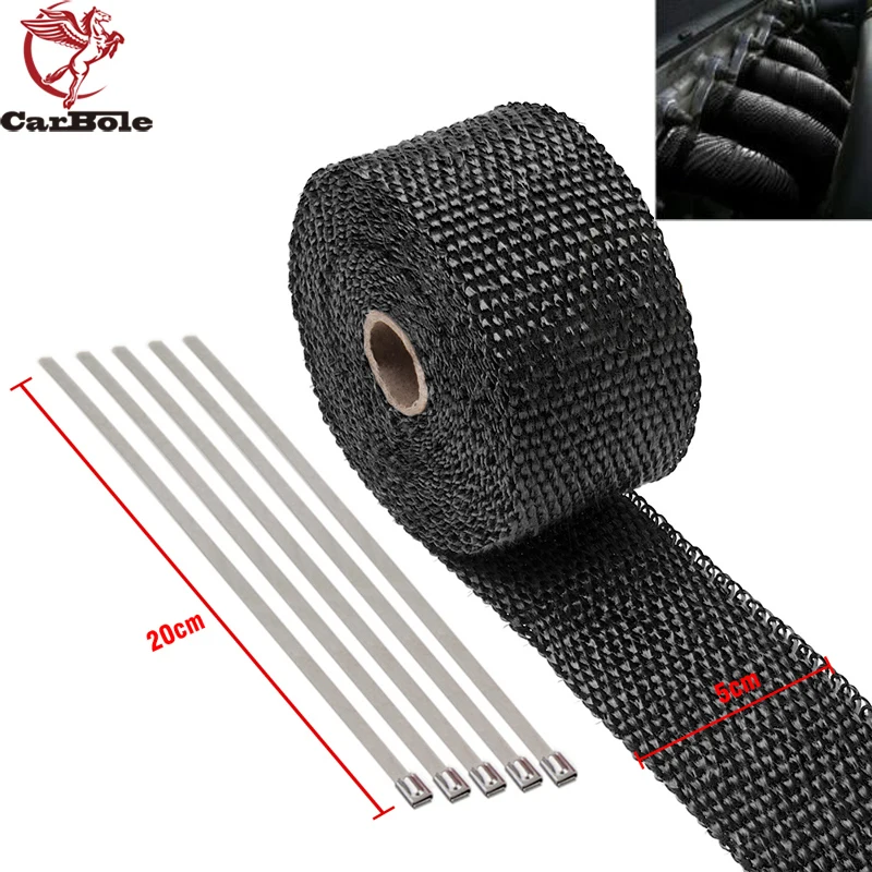 New Exhaust Manifold Downpipe Heat Wrap 2" x 5m & 5 Ties rap De Cat Pipe Tape US New Exhaust Manifold Downpipe Heat Wrap 2" x 5m & 5 Ties rap De Cat Pipe Tape US