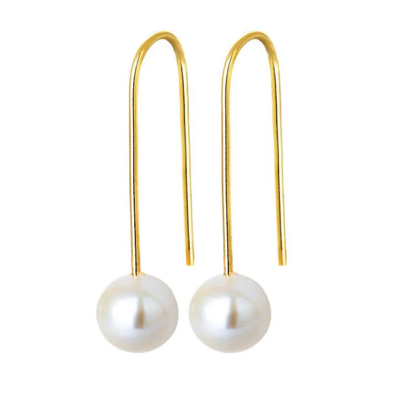 Simple Ear Hook 18K Gold Earrings 6.5-7mm Natural Round Pearl Drop Earrings For Women Classic Pearl Jewelry