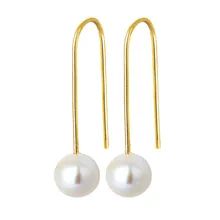 Simple Ear Hook 18K Gold Earrings 6.5-7mm Natural Round Pearl Drop Earrings For Women Classic Pearl Jewelry