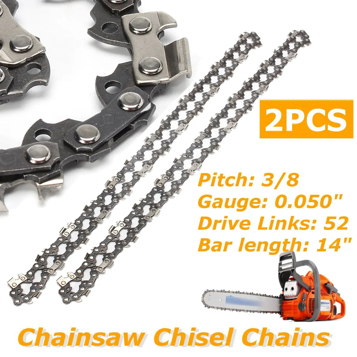

2Pcs/set 14 Inch 52 Link Chainsaw Saw Chain Drive Link Pitch 3/8LP 050 Gauge Chainsaw Blade For Garden Tools