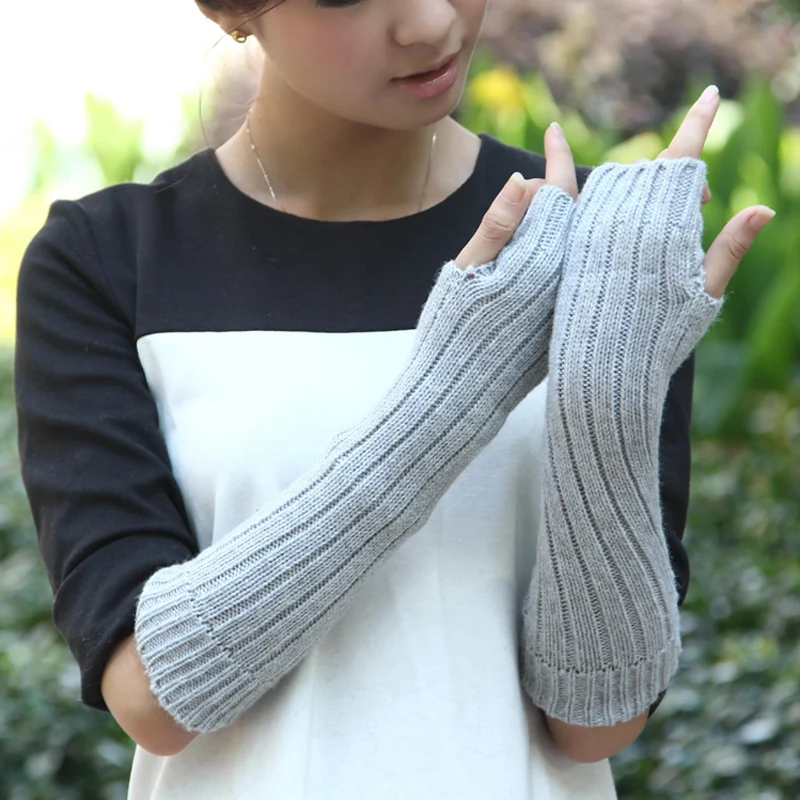 

Fashion Sheep Wool Knitted Gloves For Women Ladies Long Hand Arm Fingerless Gloves Women Winter Warm Solid Mittens Gants Femme