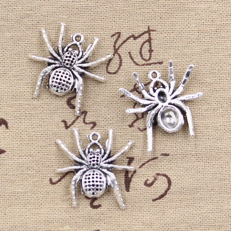 

12pcs Charms Spider Halloween 25x26mm Antique Silver Color Pendants DIY Necklace Crafts Making Findings Handmade Tibetan Jewelry