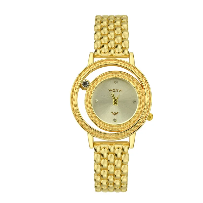 Дамская мода Нержавеющая сталь часы с бриллиантовым браслетом творческий простой Подарочный браслет застежка кварцевые часы без