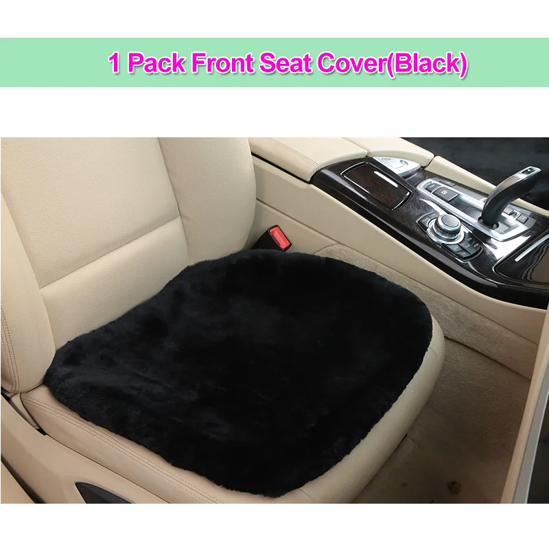 Универсальный автомобильный чехол для сиденья из шерсти и меха для взрослых, Кожаная подушка для автомобиля, Аксессуары для автомобилей из австралийской овчины - Название цвета: 1Pcs Front Black