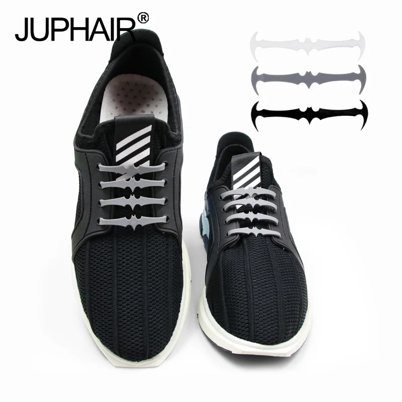 

New 1 Set 16 Roots Silicone lazy laces Cool Bats Laces Adult-free Elastic Laces Patented Product No Tie Shoelaces Rubber Slip