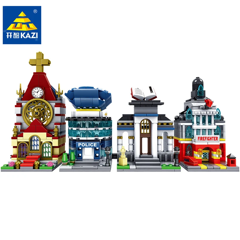 

Original KAZI 5001~4 small particle street view building block city building series children's gift toys spell inserting blocks