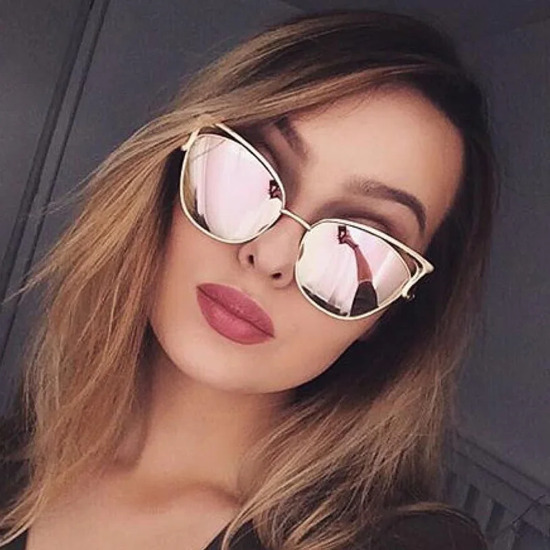 

VCKA women mode sunglasses Cat's eye rose gold spiegel sonnenbrille frauen marke designer metallrahmen weibliche UV400 glasses