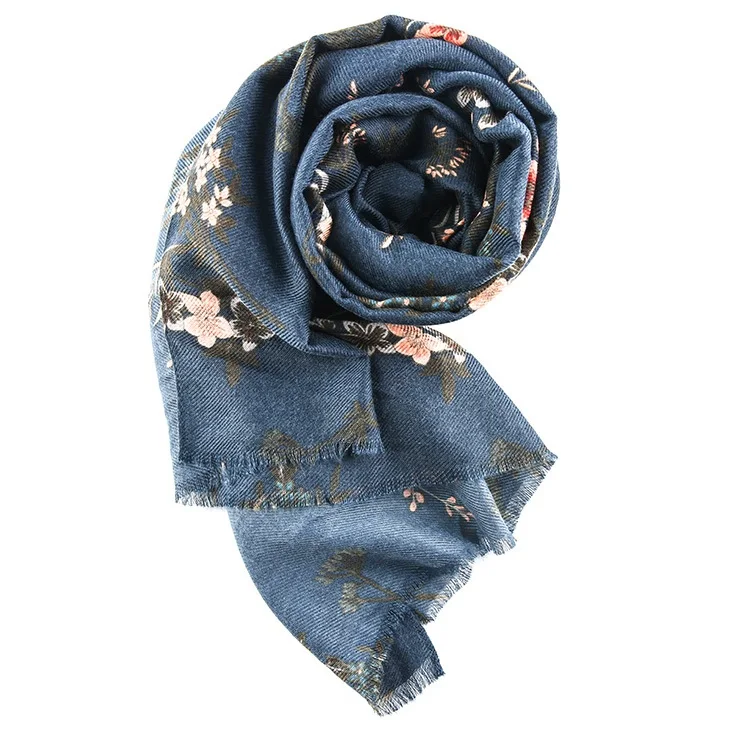 Зимний шарф, кашемировый шарф, женский шарф с цветочным принтом, дизайн, шерсть и шелк, базовые шали, женские шарфы, лицевая защита - Цвет: As Picture