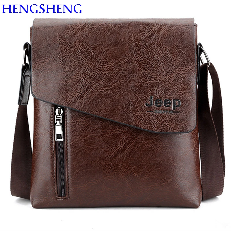 HENGSHENG Luxury PU font b leather b font men shoulder bags of JEEP font b leather