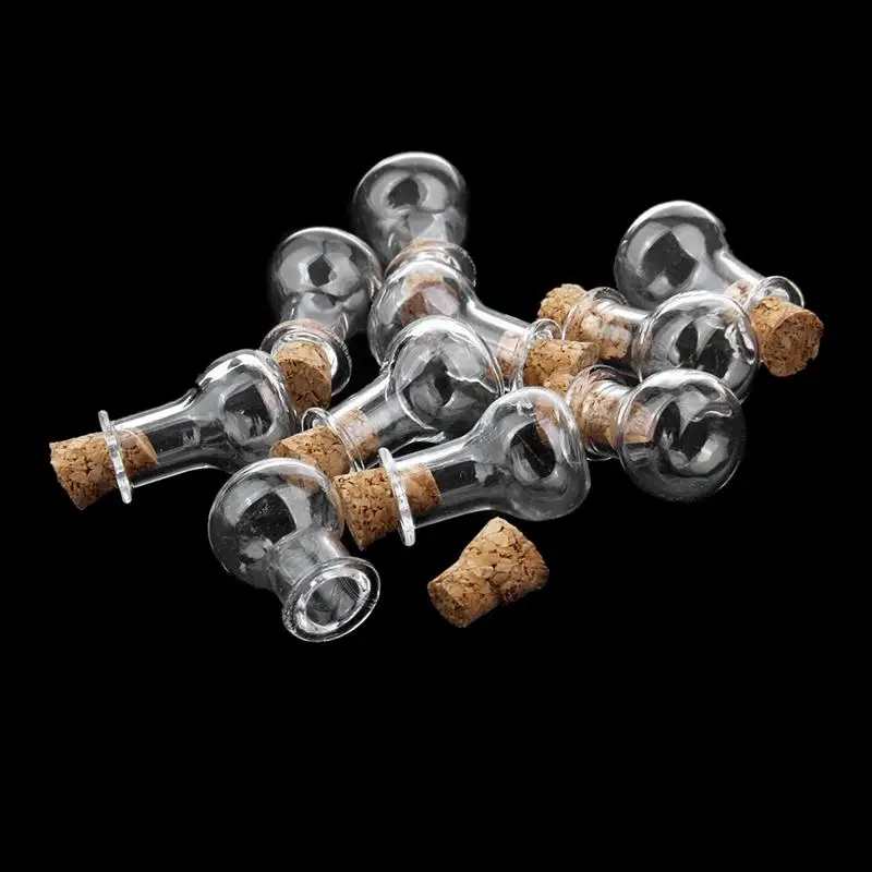 

10pcs Bulb Shape Mini Glass Bottles Jars with Cork Wish Note Craft Bottle (Clear)