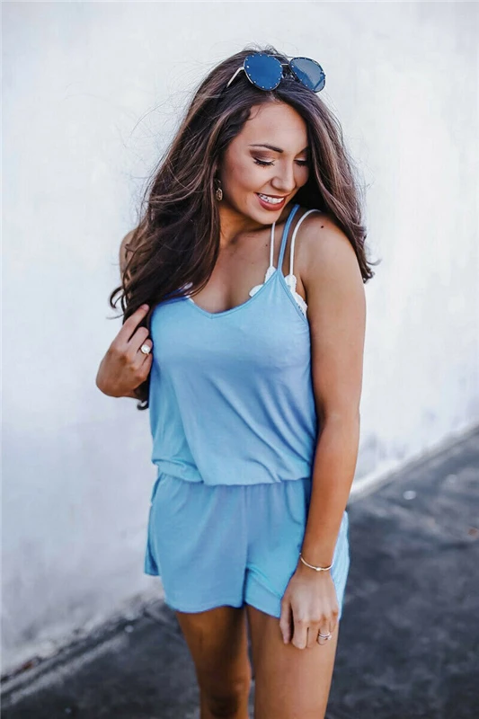 

Women Mini Playsuit Holiday Party Short Jumpsuit Summer Beach Romper Overalls Loose One Piece 2019 Ladies Casual Fashion Clothes