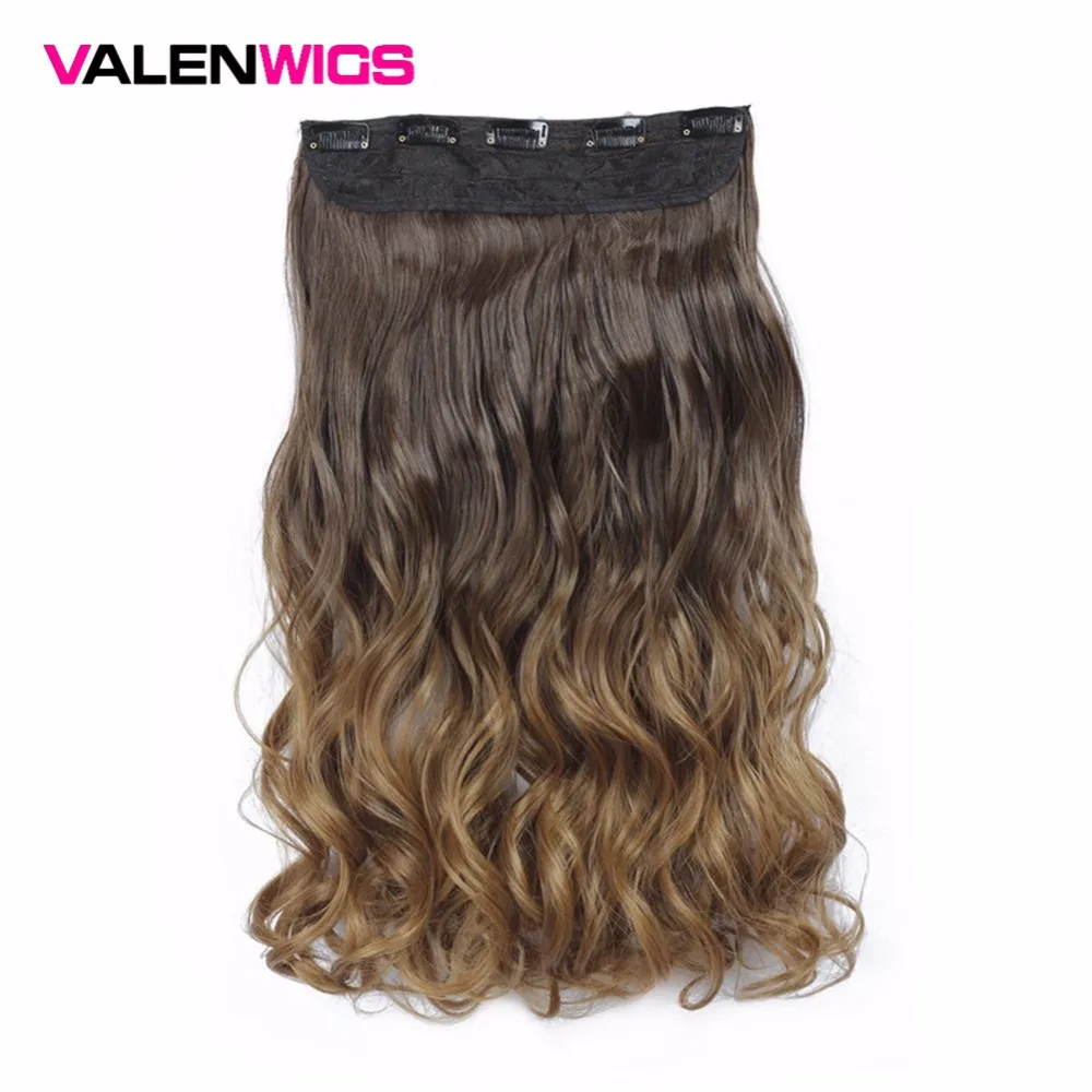 

ValenWigs Long Wavy One Clip In On One Piece Ombre Natural Color Women Synthetic Heat Resistant Wigs 5 Clips In Hairpiece
