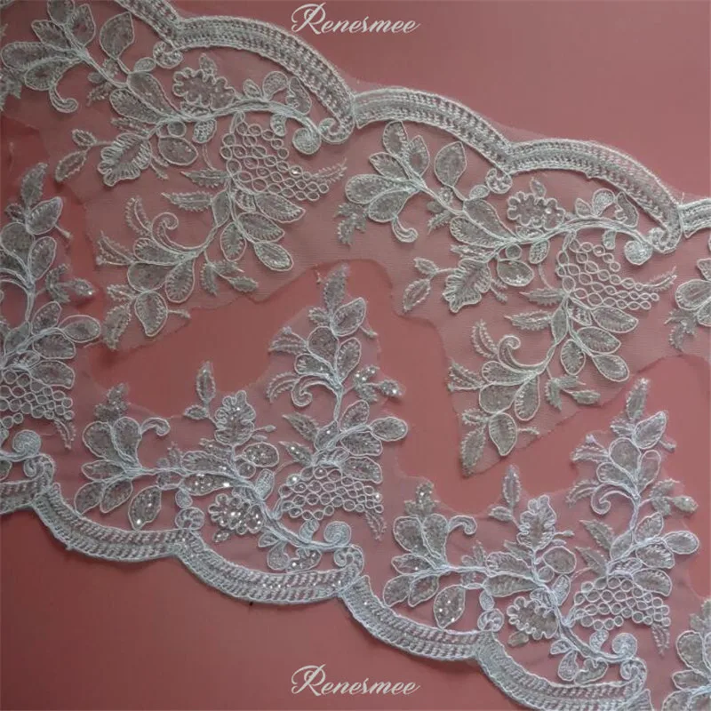 

Delicate 1m White/Ivory Sequin Cording Fabric Flower Venise Venice Mesh Lace Trim Applique Sewing Craft for Wedding Dec. 21.5cm