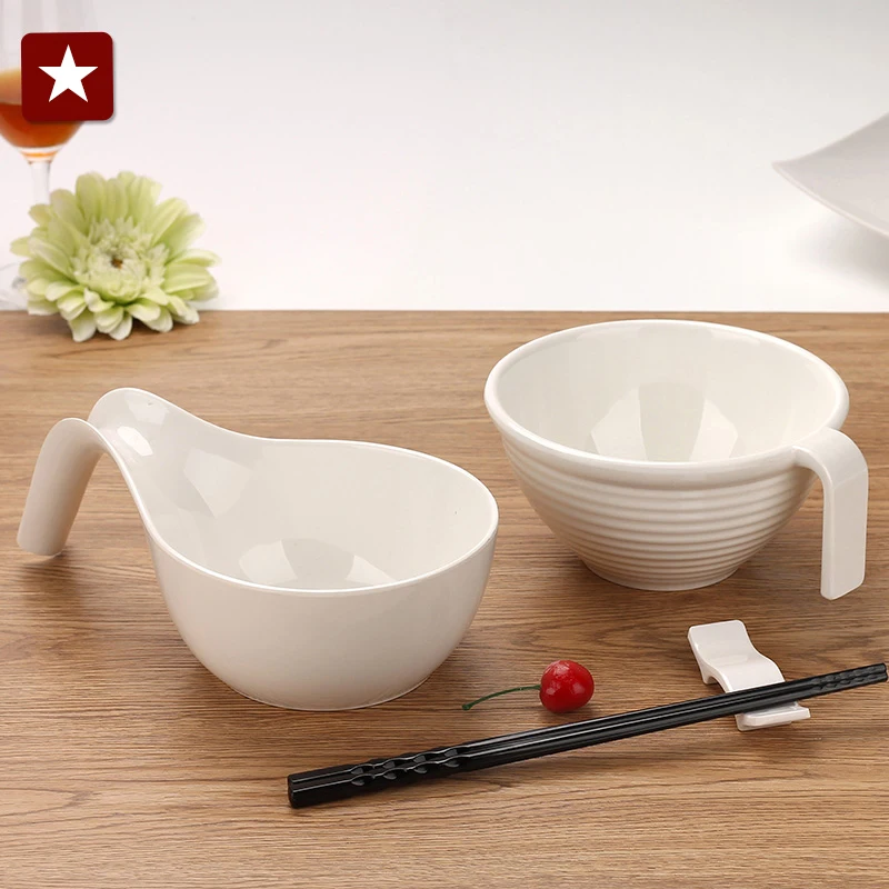 High grade thick white melamine bowl with handle Fresh Fruit Salad bowl