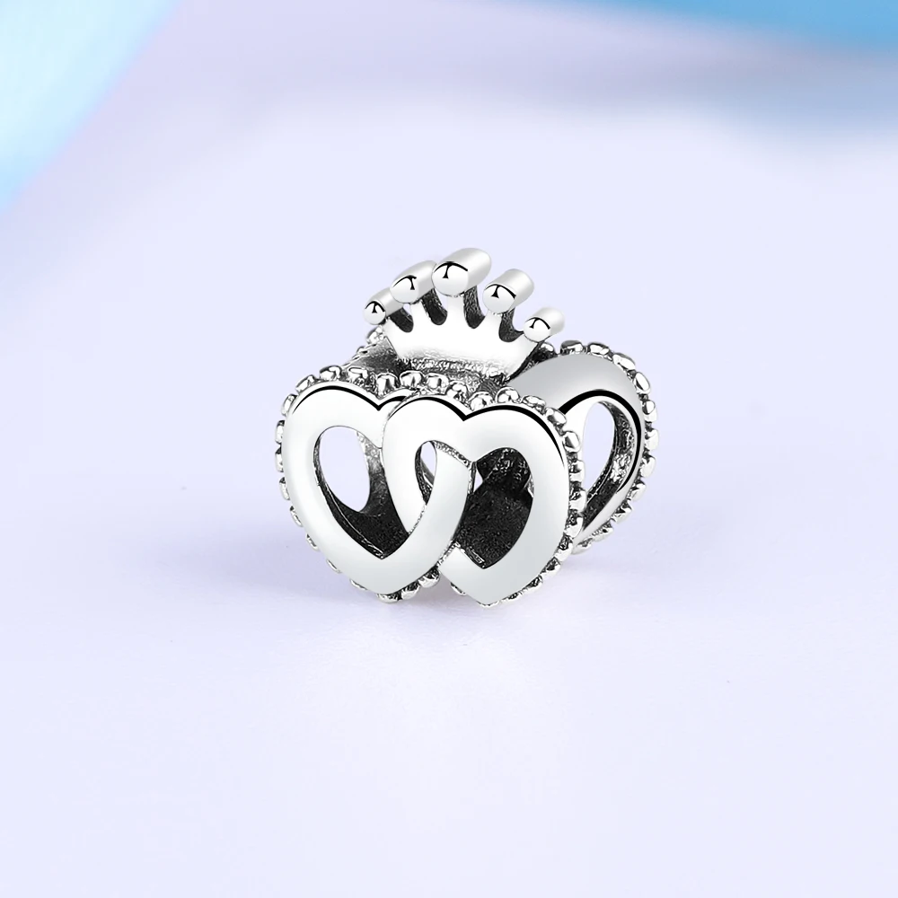 Аутентичные оригинальные бусины из стерлингового серебра 925, очаровательные ледниковые сердечки, кристаллы любви, подходят для браслетов Pandora и браслетов, Женские Ювелирные изделия DIY - Цвет: Crown Heart