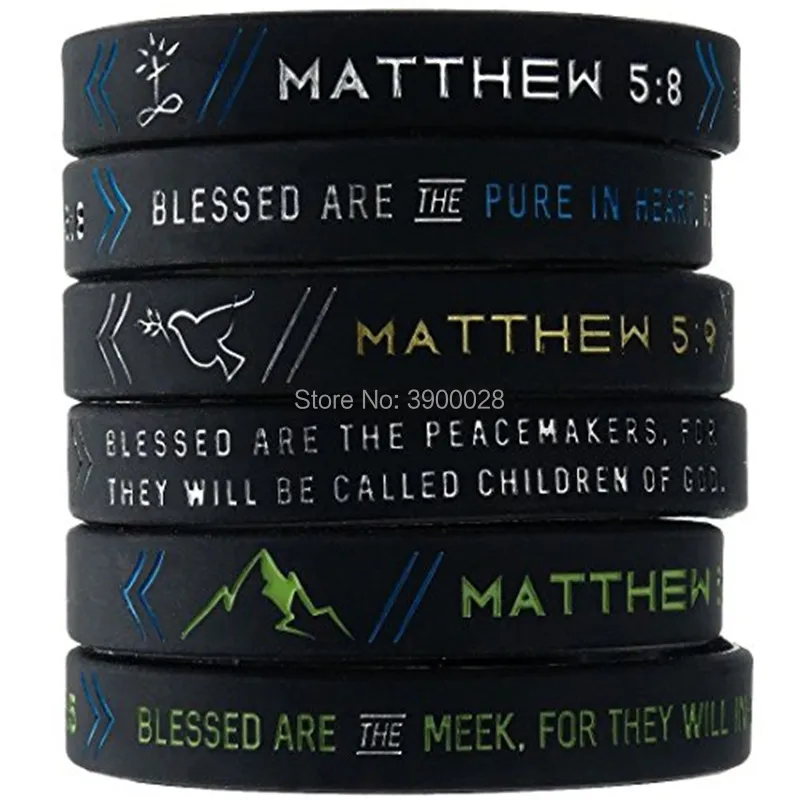 The Beatitudes Bible Wristbands w Christian Symbols - Matthew 55, Matthew 58, & Matthew 59 (1)_