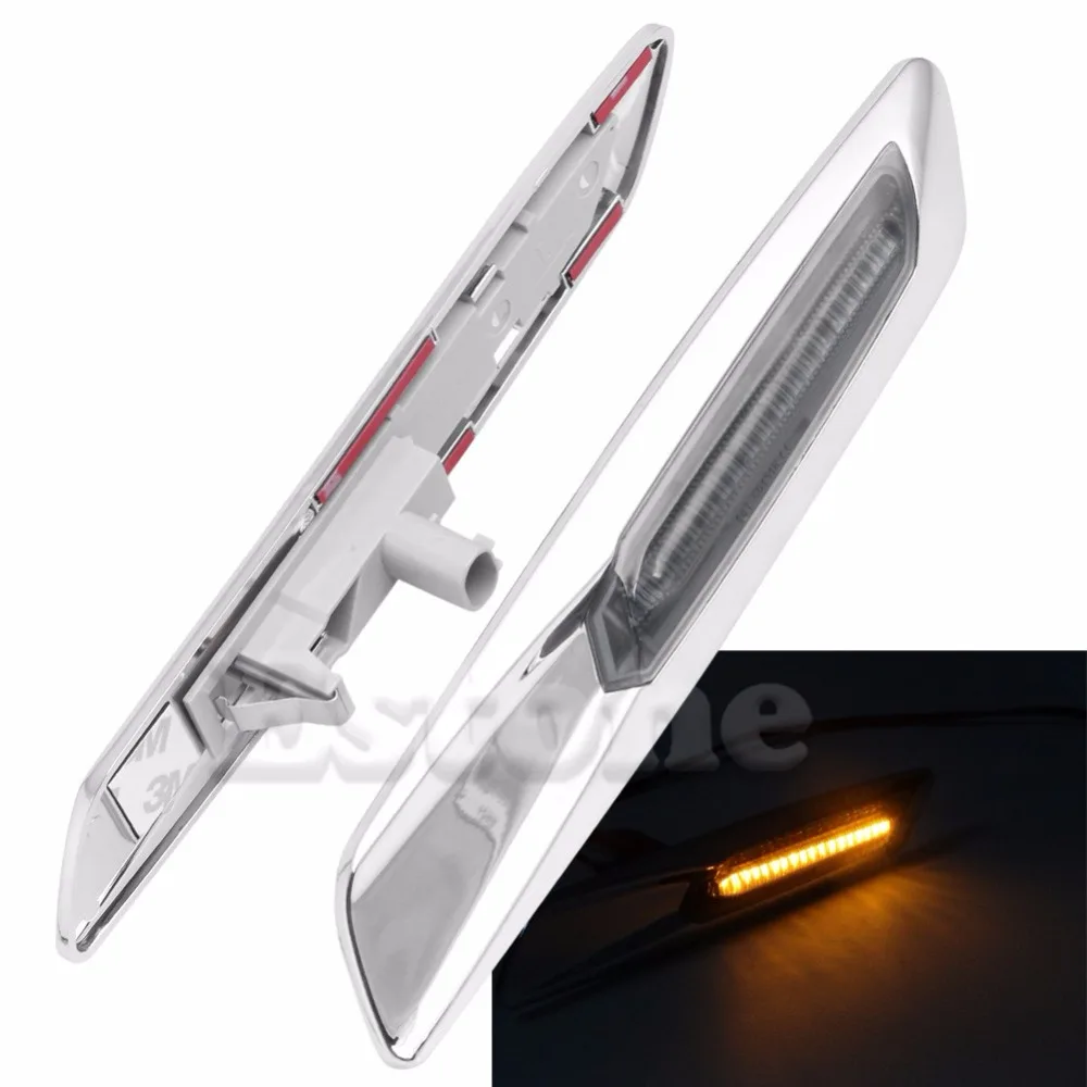 1Pair Amber LED Chrome Finish Side Marker Light For BMW 3 Series E81