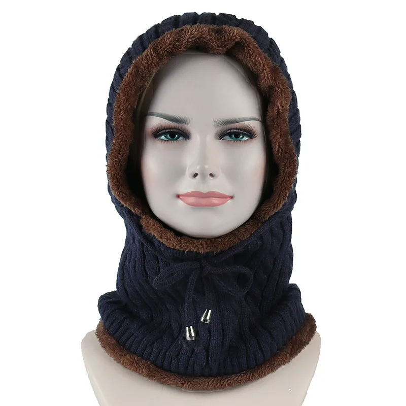 Wuaumx новая зимняя вязаная шапка шапочки для Для мужчин Для женщин шарф Skullies Кепки с бархатной Nack Теплые Мешковатые Балаклава головной убор