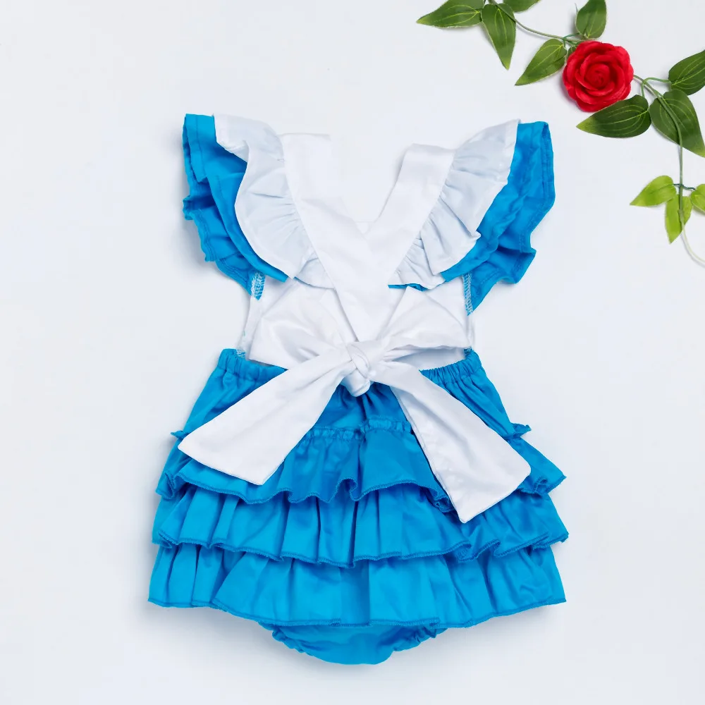 Ruffle Cotton Romper for Kid Novelty Costume Lolita Dress Maid Cosplay Clothes 2pcs Outfit Alice in Wonderland Original Design A
