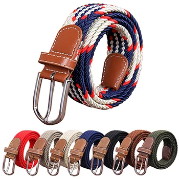 

Vintage Boho Braided Men's Women's Canvas Plain Webbing Metal Buckle Woven Stretch Waist Belt Strap Christmas Gift For Women Men