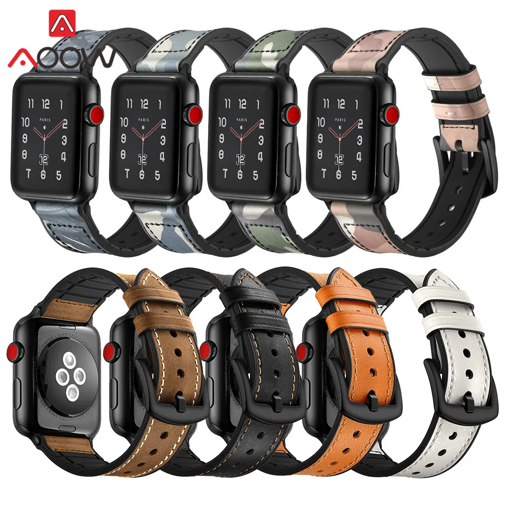 

Leather Silicone Band for Apple Watch 40mm 44mm 38mm 42mm Camo Printed Fashion Rubber Bracelet Strap Watchband for iwatch 12 3 4