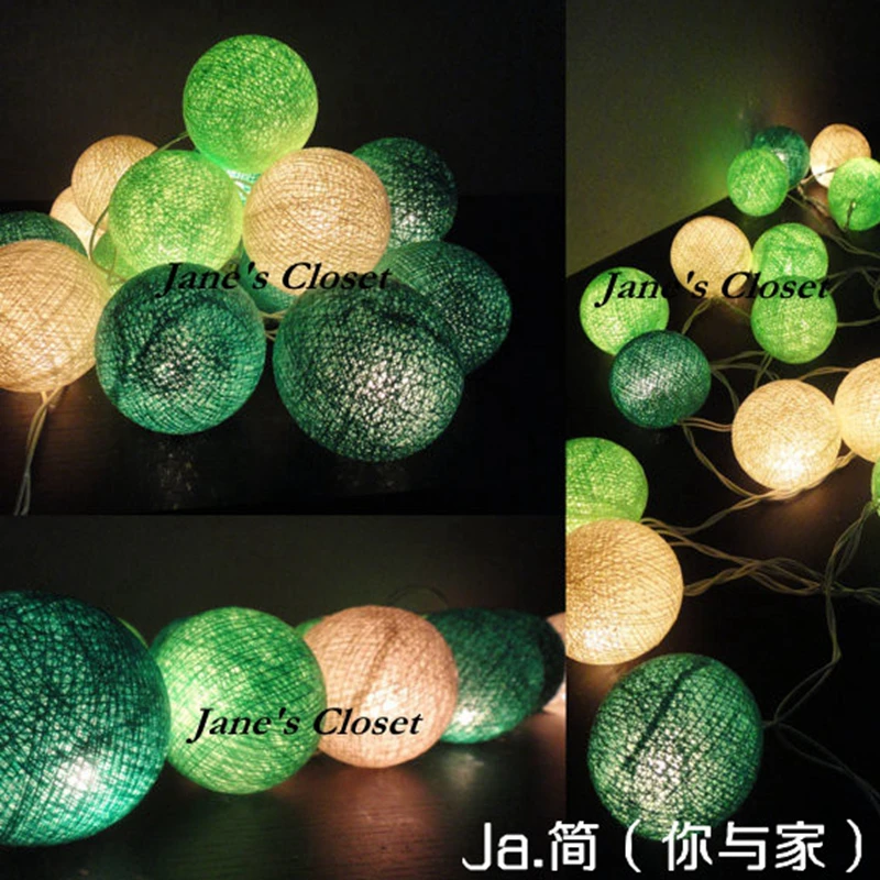 

2.5M Green+White String Cotton Balls Lighting Home Holidays Decorations Wedding House Festive Party Decor Lights