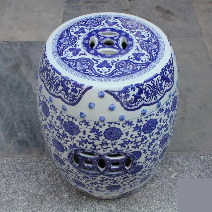 Сине белый керамический табурет Jingdezhen для балкона ванной домашний декор
