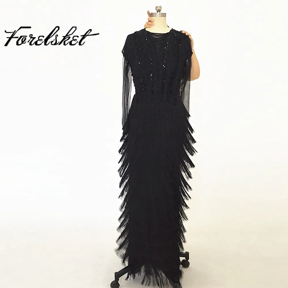 

Real Photo Formal Long Sleeves Gown See Through Back Beading Handwork Prom Evening Dresses with tassel biling biling prom dress