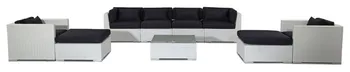 

Outdoor Patio Sofa Sectional 9 Piece Set, White Wicker, Navy