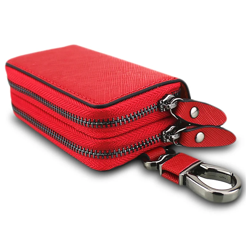 

New Genuine Leather Car Key Holders Housekeeper Double Pocket Zipper Multifunctional Square Home Key Case Women's Keys Wallets