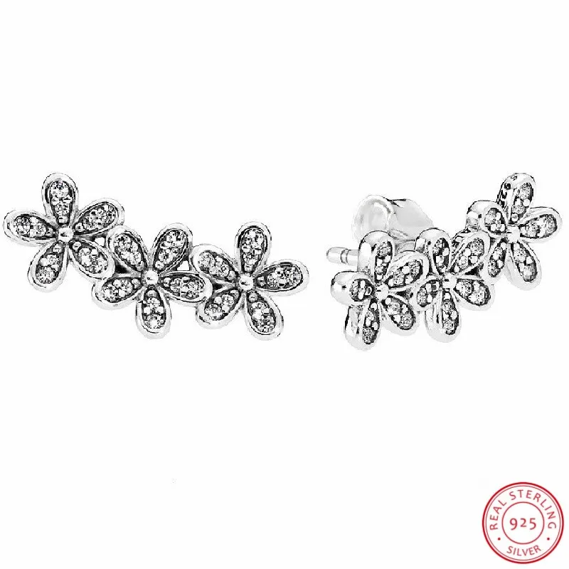 

Hand-finished 925 Sterling Silver Dazzling Stone-Studded Daisies Cluster Stud Earrings for Women with Clear CZ FLE084
