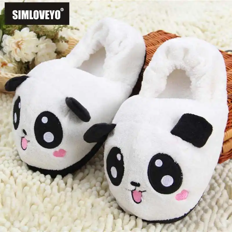 US $6.85 Simloveyo Winter Indoor Panda Slippers Flat Furry Home Cartoon Women Slippers Unisex Couple Animal Warm NonSlip Shoes T389b